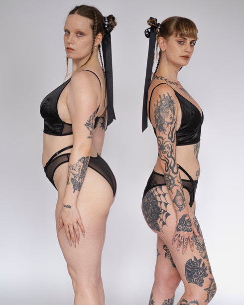 QUINN Black Satin Long Line Bralette